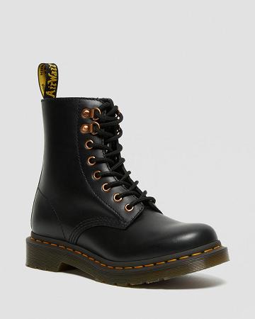 Dr Martens 1460 Pascal Rose Gold Hardware Leren Veterlaarzen Dames Zwart | NL 587BEX